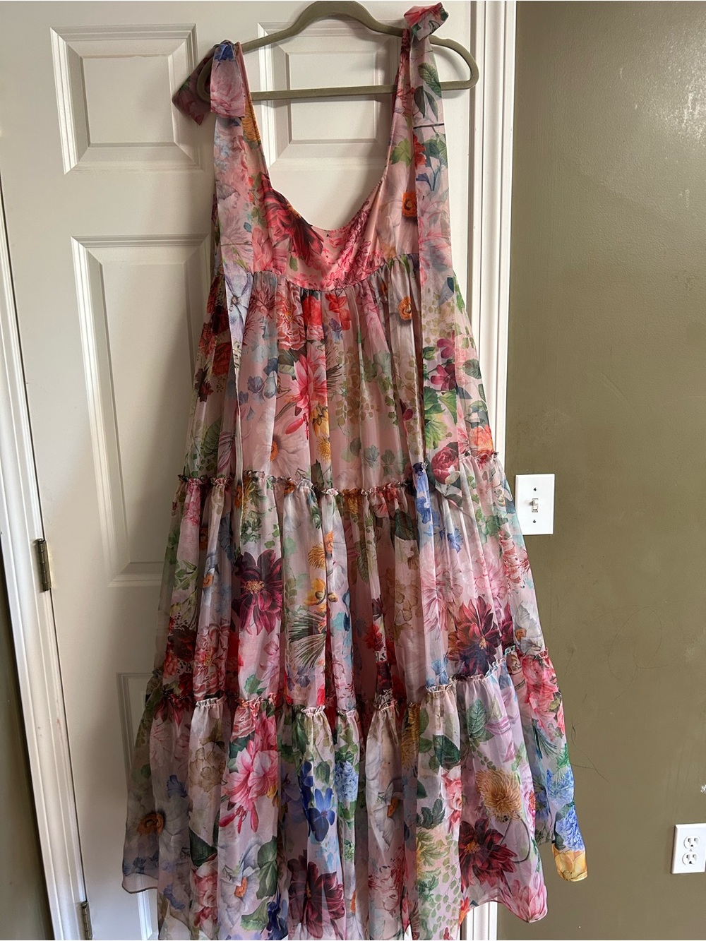 BHLDN Pink Floral Tiered Maxi Dress with Multicolor Blooms